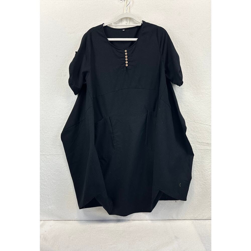 Minibee Black Linen Rayon Oversized Lagenlook Artsy Euro Summer Dress SZ M
